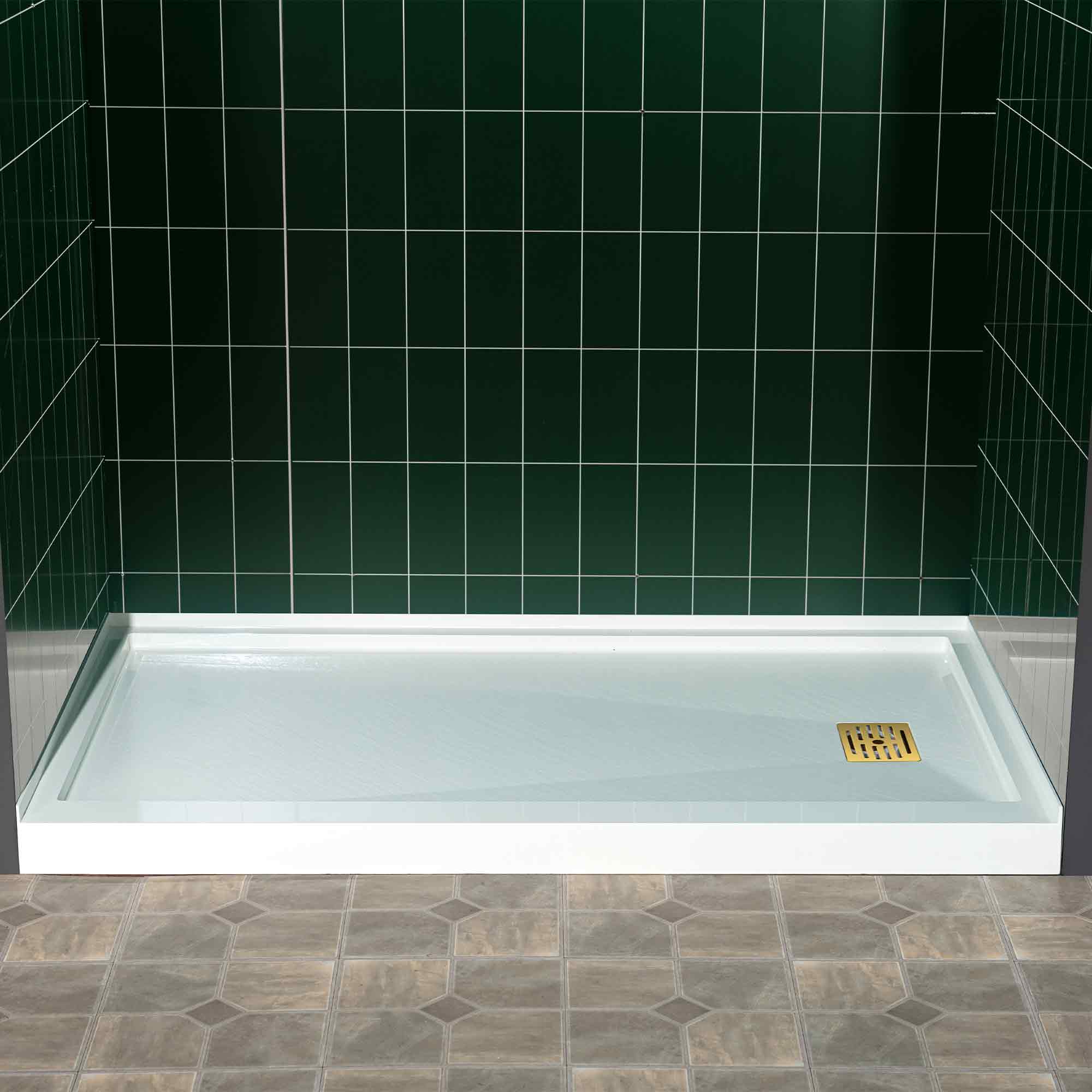 WOODBRIDGE 48 in. x 32 in. Solid Surface Shower Pan Base in White, Alcove Installation with Right Drain, Slip-Resistant & Mold-Resistant