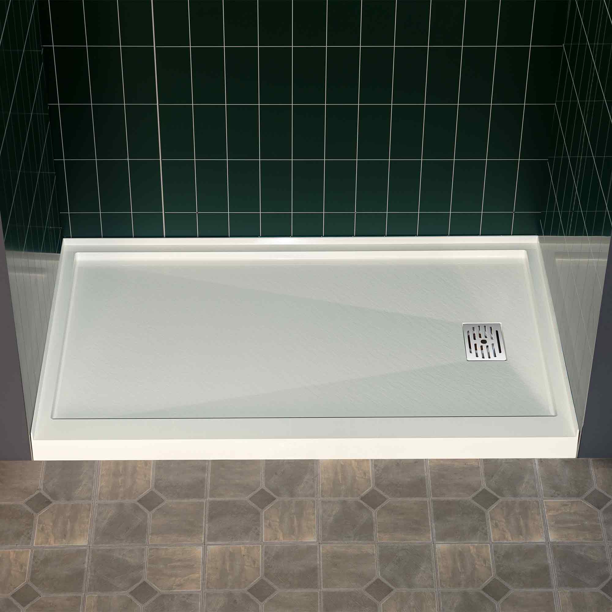 WOODBRIDGE 48 in. x 32 in. Solid Surface Shower Pan Base in White, Alcove Installation with Right Drain, Slip-Resistant & Mold-Resistant