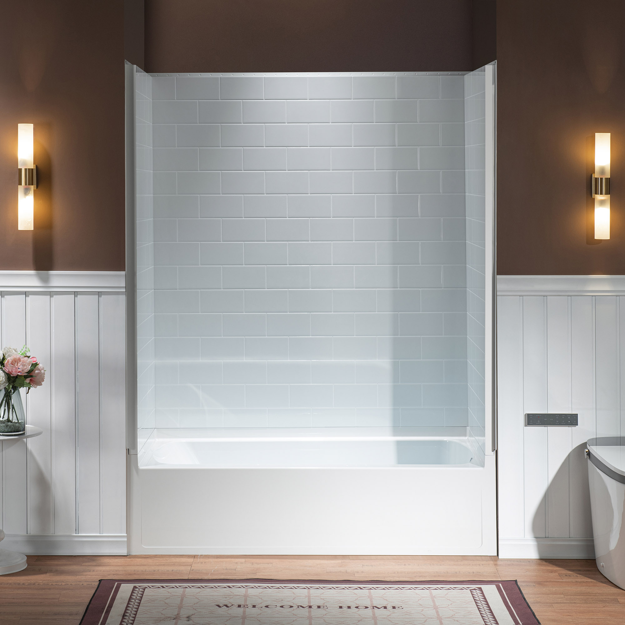 Woodbridge 60” x 32” Four-Piece Direct-to-Stud Alcove Tub Surround with Right-Drain Soaking Bathtub Combo in White